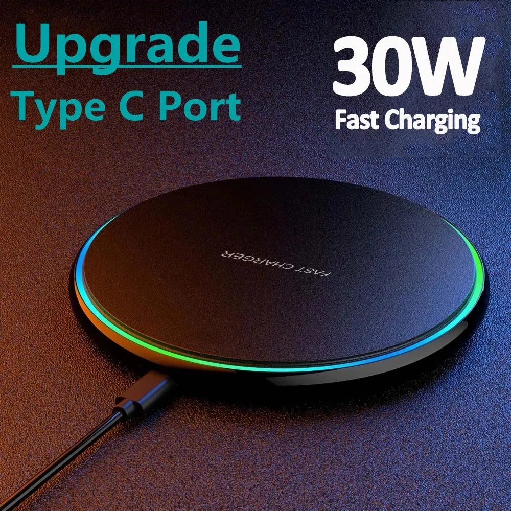 30W Wireless Charger For iPhone 15 14 13 12 X Pro and Samsung S23 S22 Xiaomi Huawei