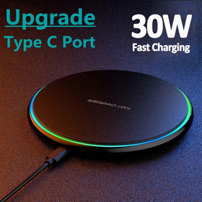 30W Wireless Charger For iPhone 15 14 13 12 X Pro and Samsung S23 S22 Xiaomi Huawei